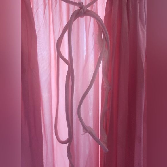 Vintage 50s Pink Satin Robe Puff Sleeve Maxi Waistband Cottagecore Fairy Vday - Picture 11 of 17